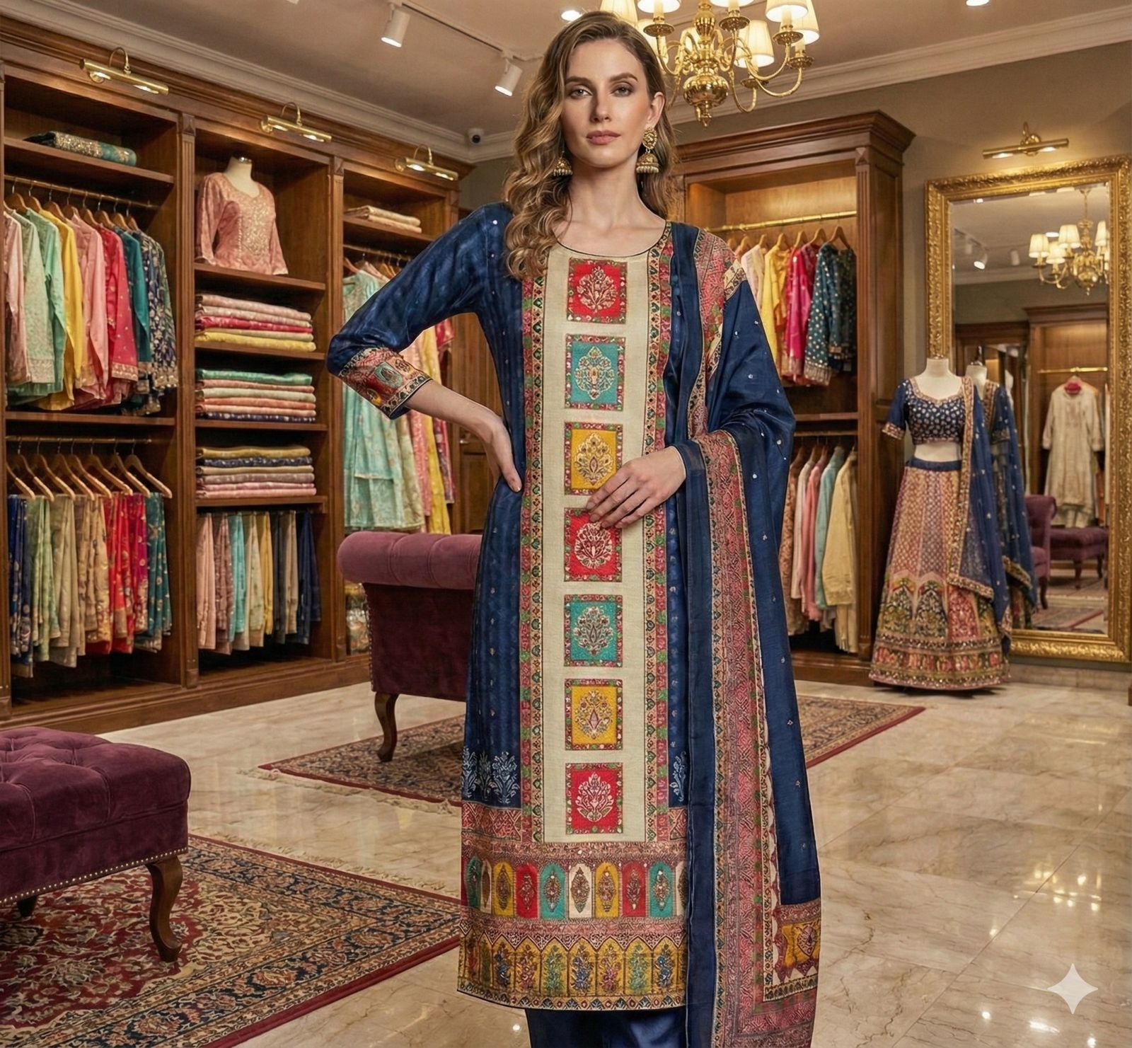Beige Garden Print Suit